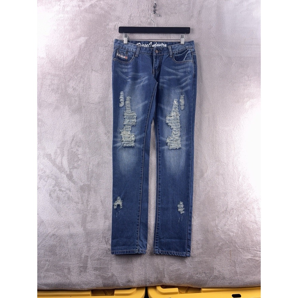 Diesel Jeans Womens Size 29x31 Blue Denim Distressed‎ Faded Y2K Straight Leg